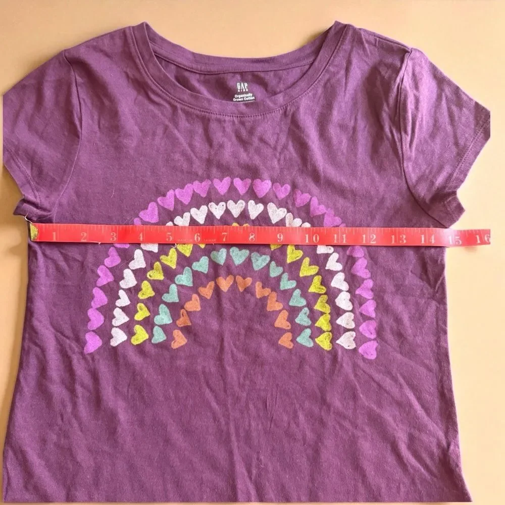 GAP Kids Girls Short Sleeve Rainbow Hearts T-Shirt Size XL (12)